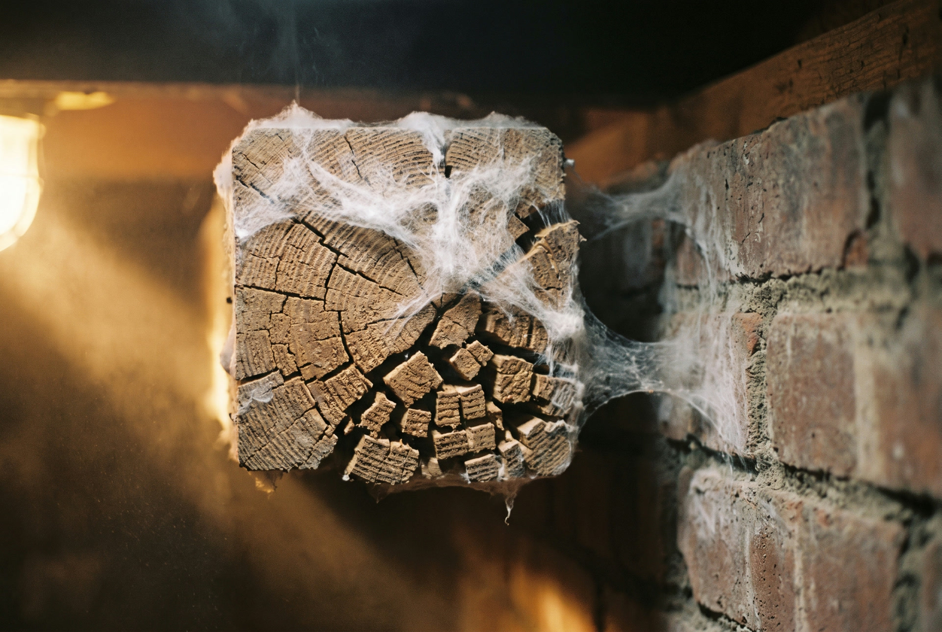 Bois de plancher atteint par un champignon dans une cave, illustration